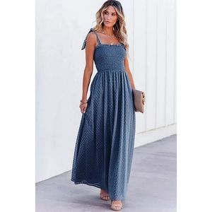 Plus Size CORA Blue Swiss Dot Maxi Dress